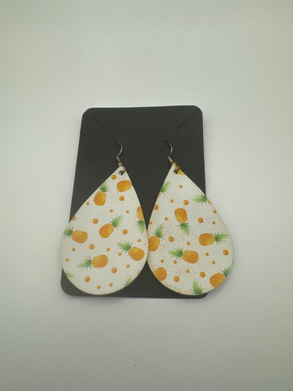Lightweight Faux Leather Pineapple Printed Teardrop Earrings